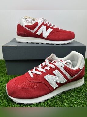 New Balance 574 Men’s Red White Athletic Running Walking Shoes Sneakers Size 8